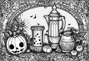 Trick or treat, 20 oz tumbler banner design, candy, minimalist, potions, brew, broom tattoo idea