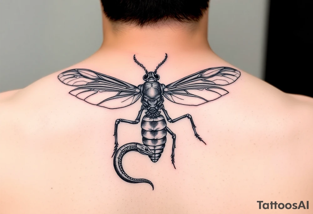 Cicada skeleton with snake tattoo idea