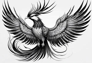 phoenix, 
chinese,
realistic, 
long tail,
elegant,
wings closed
long neck,
long feathers,
in flight,
graceful, tattoo idea