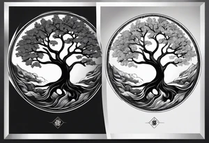 ying yang with a tree as the black part tattoo idea