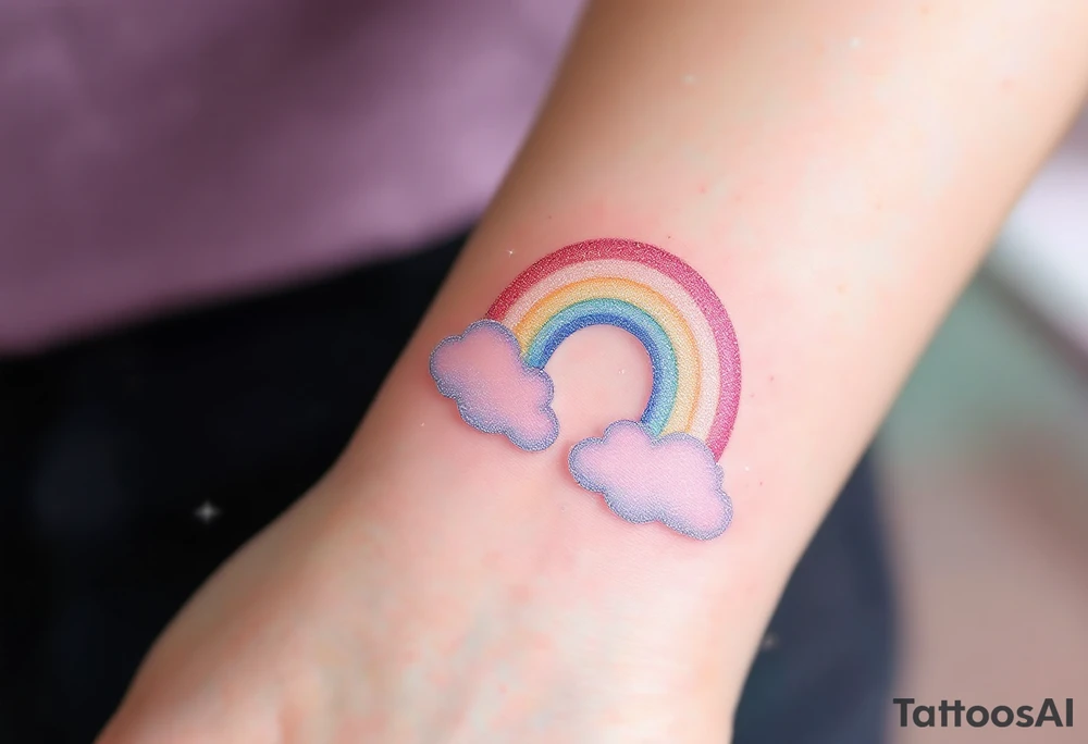 A pastel rainbow "S" with a glitter effect and soft cloud outlines. tattoo idea