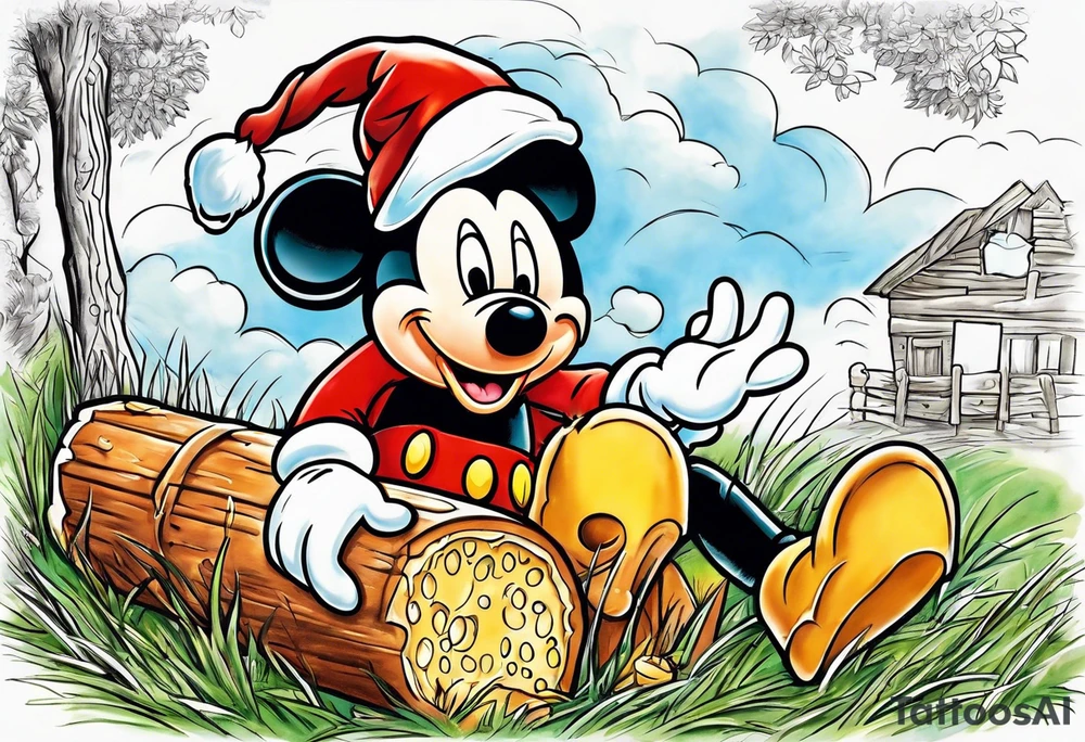 Jesus Christ jackhammering Mickey Mouse in the butt hole
with a lawn dart as Garth Brooks gives birth to something
resembling a cheddar cheese log with almonds on Santa Claus's tummy tattoo idea