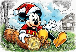 Jesus Christ jackhammering Mickey Mouse in the butt hole
with a lawn dart as Garth Brooks gives birth to something
resembling a cheddar cheese log with almonds on Santa Claus's tummy tattoo idea