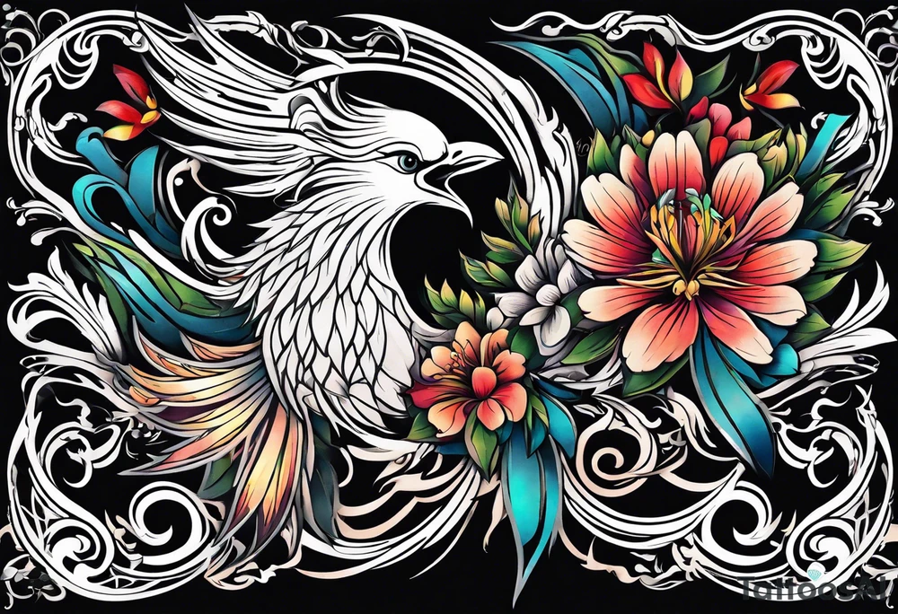 Phoenix flower tattoo idea