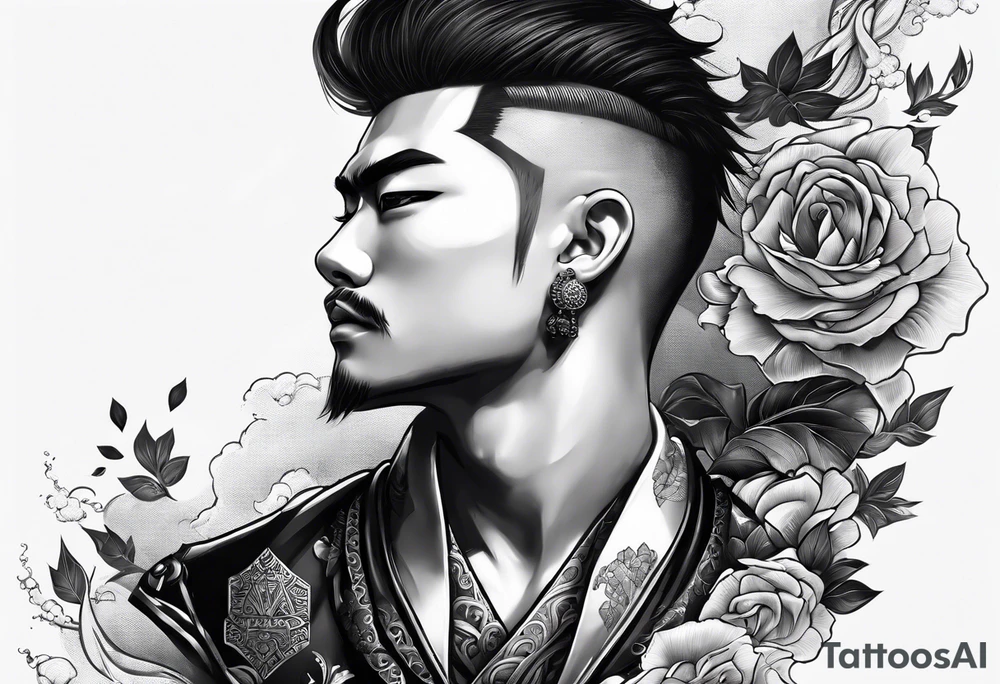 Japanese theme on forearm for men and money with ace card tattoo idea