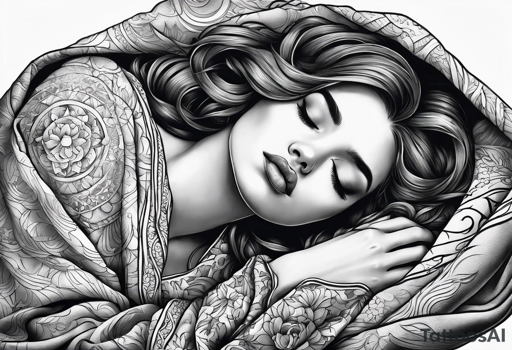 full body girl sleeping in blanket tattoo idea
