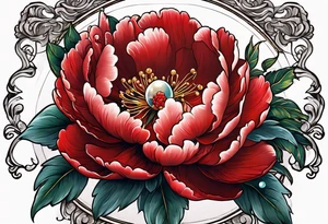 Red peony with dangling pearl necklace and rabbit tattoo idea