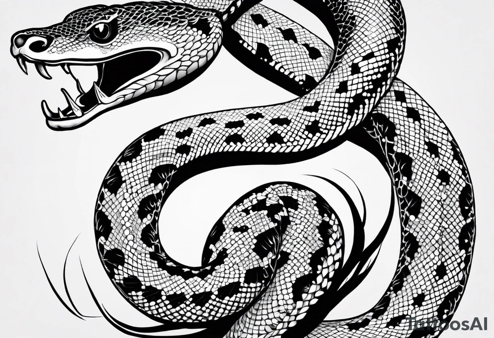 Double headed snake tattoo for placement along the spine in japanese style where the head is positioned at the bottom end of my spine to symbolise a journey of healing and transformation tattoo idea