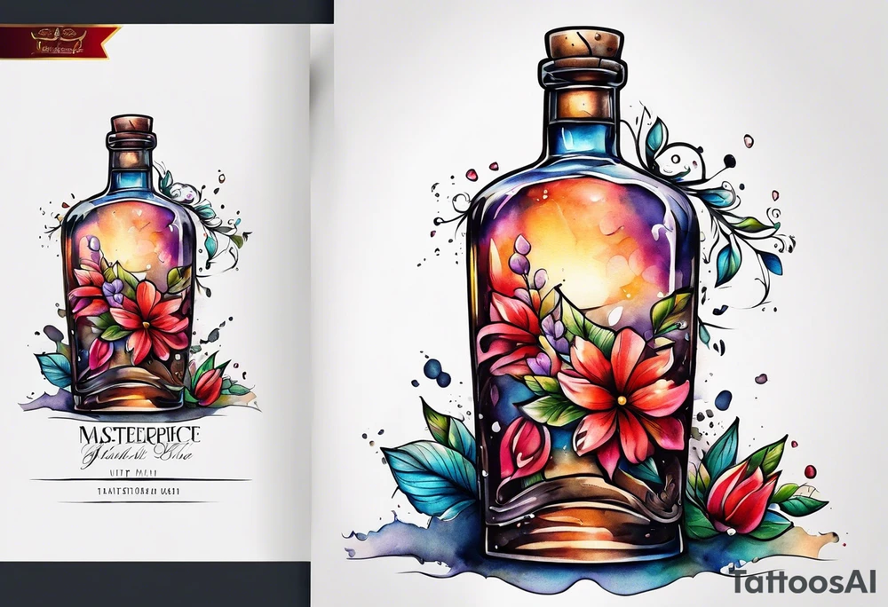 Love spilling out of an uncorked bottle tattoo idea