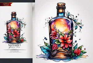Love spilling out of an uncorked bottle tattoo idea