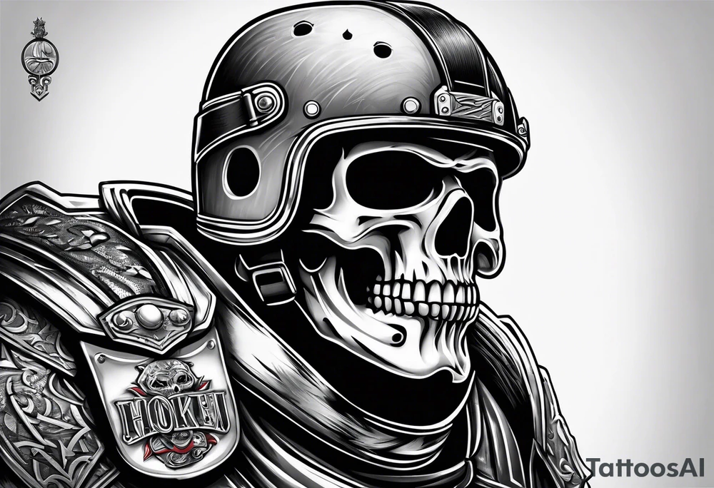 hockey skull with helmet tattoo idea