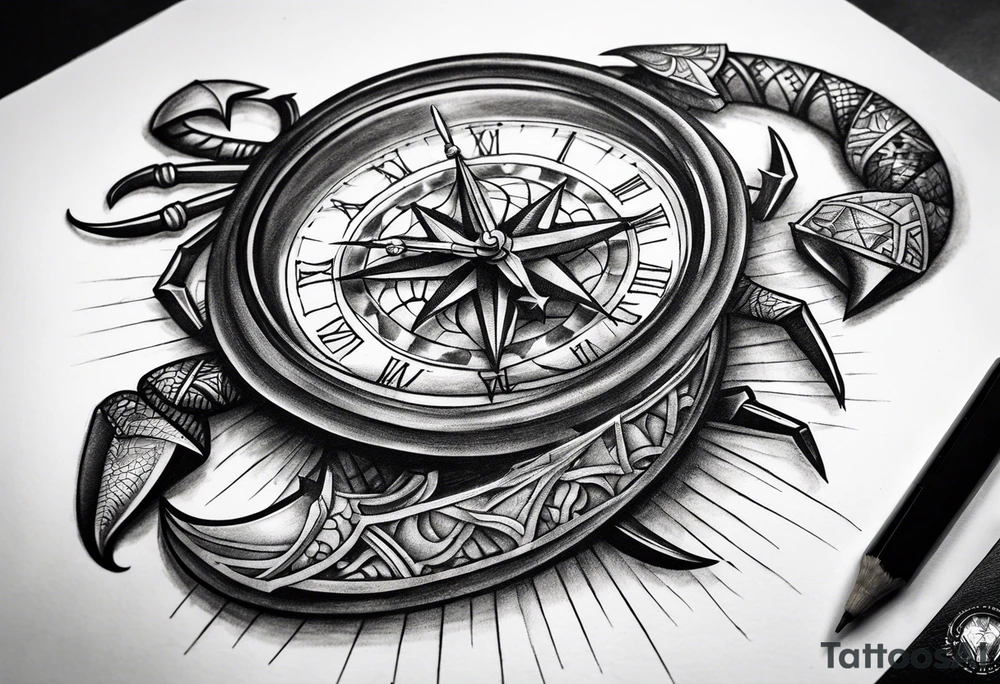 Scorpion, clock, compass, anchor tattoo idea