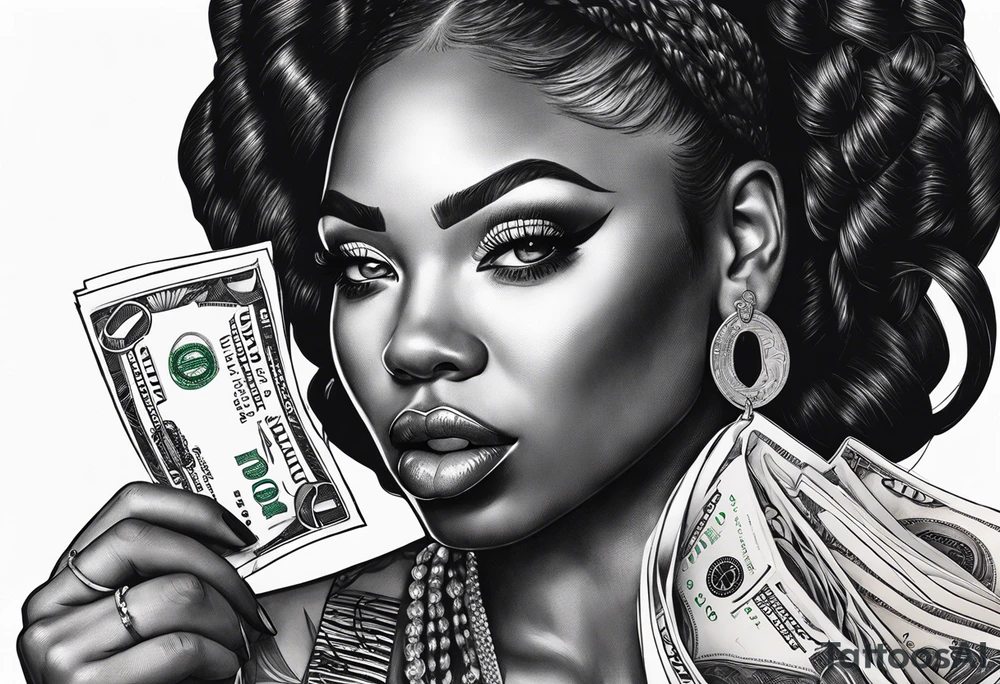 black woman bitting money tattoo idea