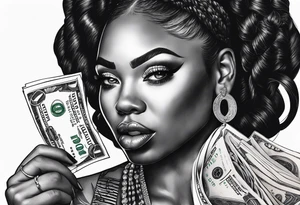 black woman bitting money tattoo idea