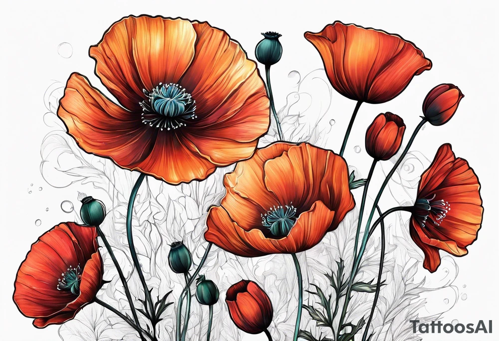 Cosmos poppies flowers tattoo idea