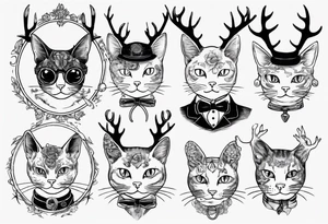 A cat with antlers and wearing a monocle tattoo idea