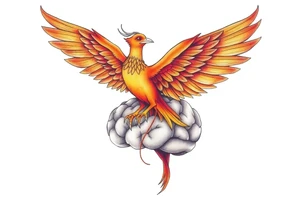 A phoenix flying out of a brain colorful tattoo idea