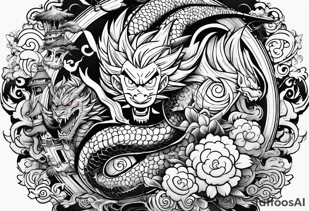 One Piece, Dragon Ball, Naruto and Bleach  Combined tattoo idea