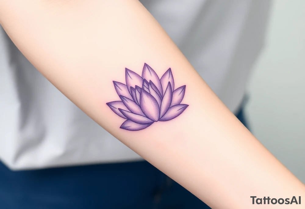 A soft purple water lily, with a subtle gradient of lavender to deep purple petals, symbolizing spiritual growth and a love that blooms over time tattoo idea