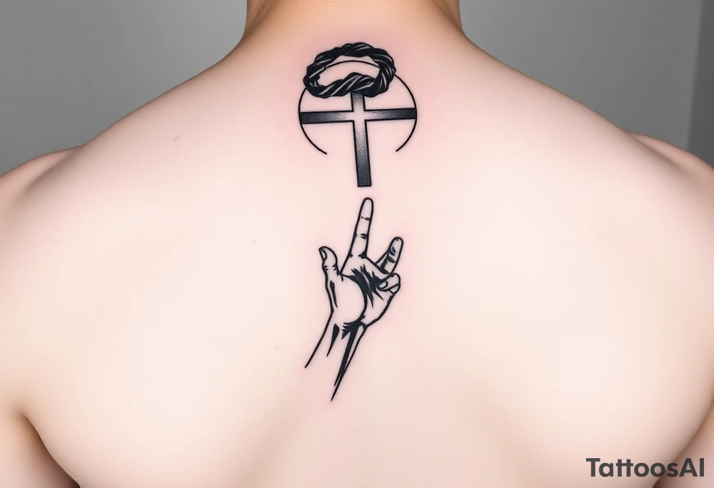 i want a boy reaching out to Jesus hand while falling into the void tattoo idea