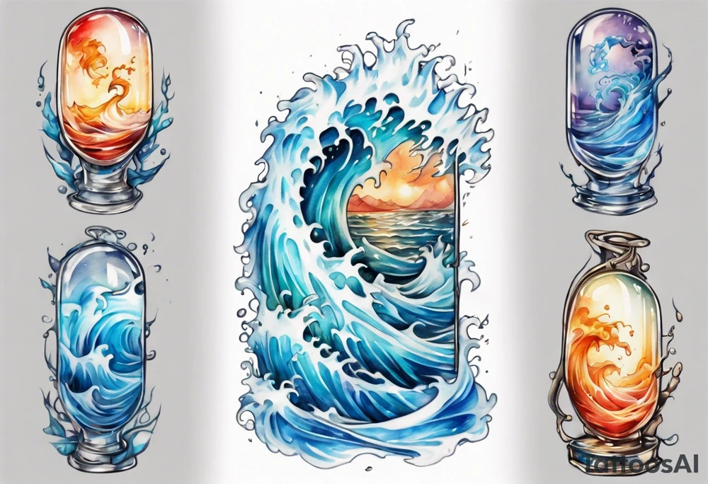 a glass sculpture standing in crashing waves tattoo idea