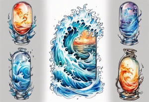 a glass sculpture standing in crashing waves tattoo idea