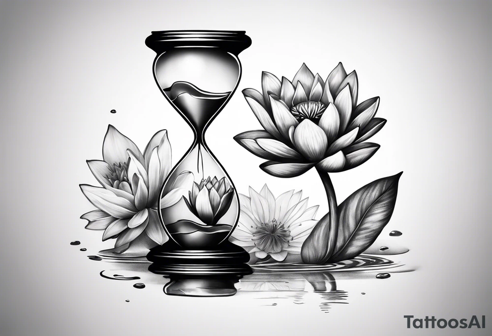 Hourglass with water lilly. tattoo idea