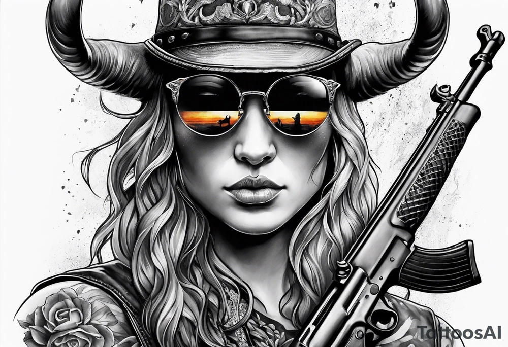capricorn with sunglasses and shotgun tattoo idea