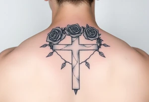 Roses crown of thorns on cross tattoo idea