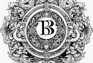 The Initial as a capital B with the names Hannah, Alec, and Raelynn I cooperated tattoo idea