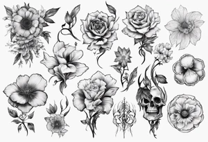 half skeleton ribs blooming flowers tattoo idea