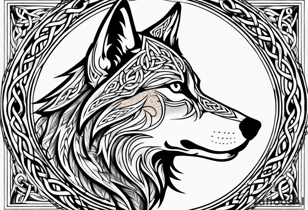 Celtic wolf side face tattoo idea