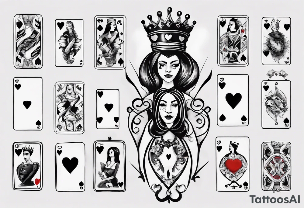 sexy queen of hearts with no eyes tattoo idea