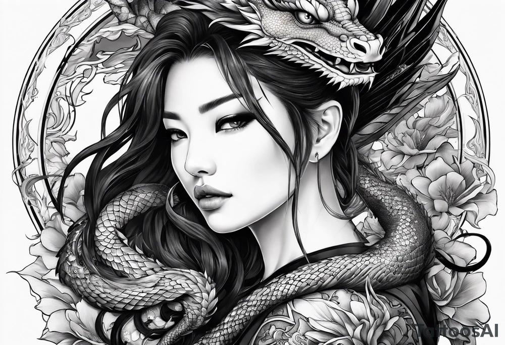 fit in one sheet full body warrior nymph with dragon tattoo idea