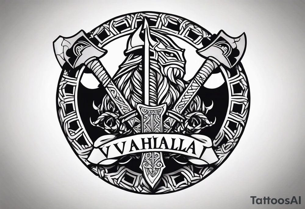 Valhalla sword dragon head axe viking church tattoo idea