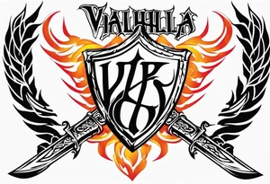 Valhalla flames sword shield barb wire tattoo idea