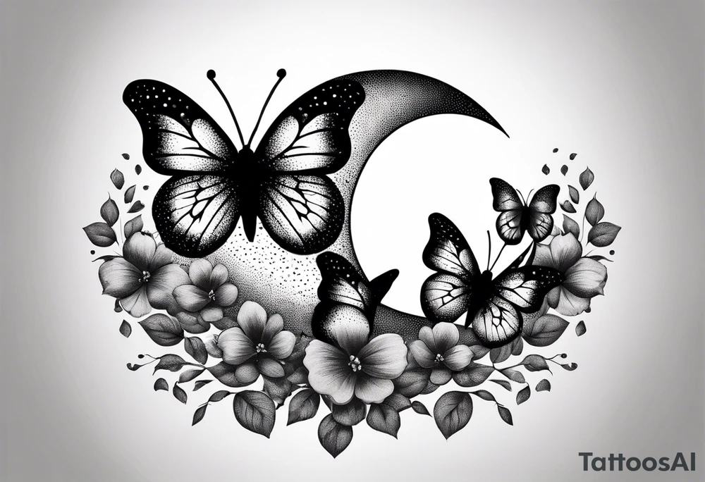 Half moon decorated with butterflies tattoo idea