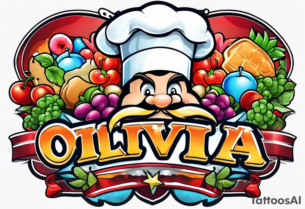 Cartoon chef hat with the name Olivia tattoo idea