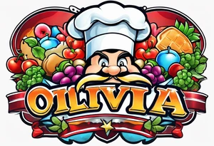 Cartoon chef hat with the name Olivia tattoo idea
