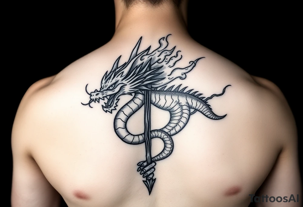 Flow dragon staff fire on the chest tattoo idea