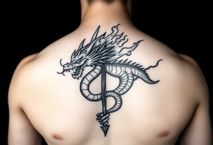 Flow dragon staff fire on the chest tattoo idea