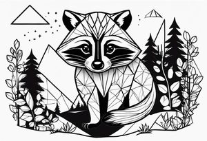 Raccoon in nature in shape of long diamond tattoo idea