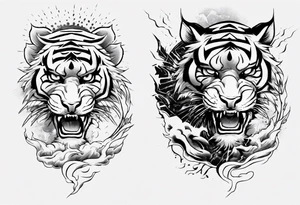 tiger warrior with lightning and the sun for a forearm sleeve tattoo idea