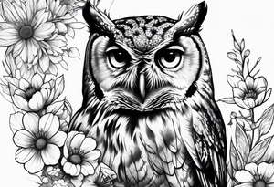 Owl and wildflowers half sleeve tattoo idea
