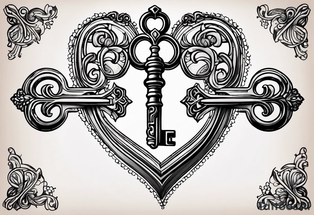 Antique keys heart shaped tattoo idea