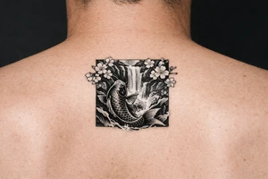 Cherry blossoms, waterfall, koi tattoo idea