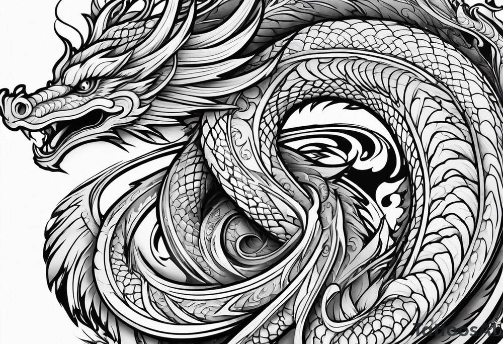 Long dragon long swirly tail girly tattoo idea