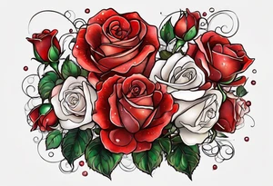 Red roses with pearls hanging tattoo idea