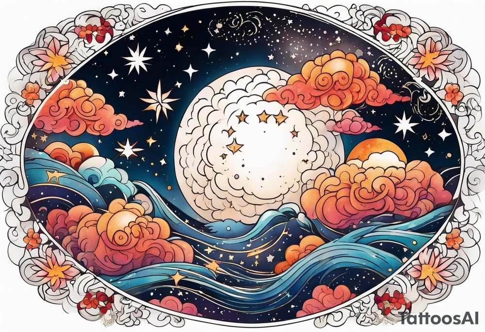 Celestial Galaxy scene with beautiful details of gas stars and space tattoo idea