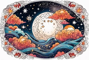 Celestial Galaxy scene with beautiful details of gas stars and space tattoo idea
